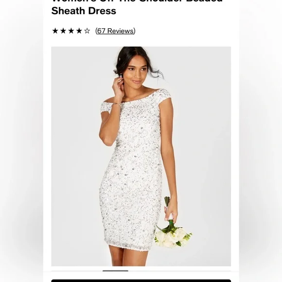 Adrianna Papell Women's Off The Shoulder Beaded Sheath Dress White Size 2 Adrianna Papell Women's Off The Shoulder Beaded Sheath Dress White Size 2